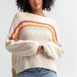 Rip Curl Sunseeker Med Rainbow Stripe Sweater Long Sleeve High Low Hemline